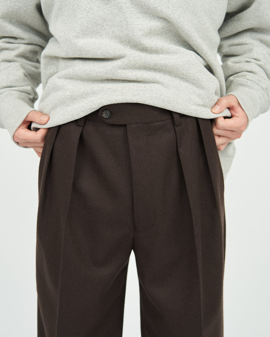 WOOL FRANNEL DRAPE 2-TUCK STRAIGHT SLACKS