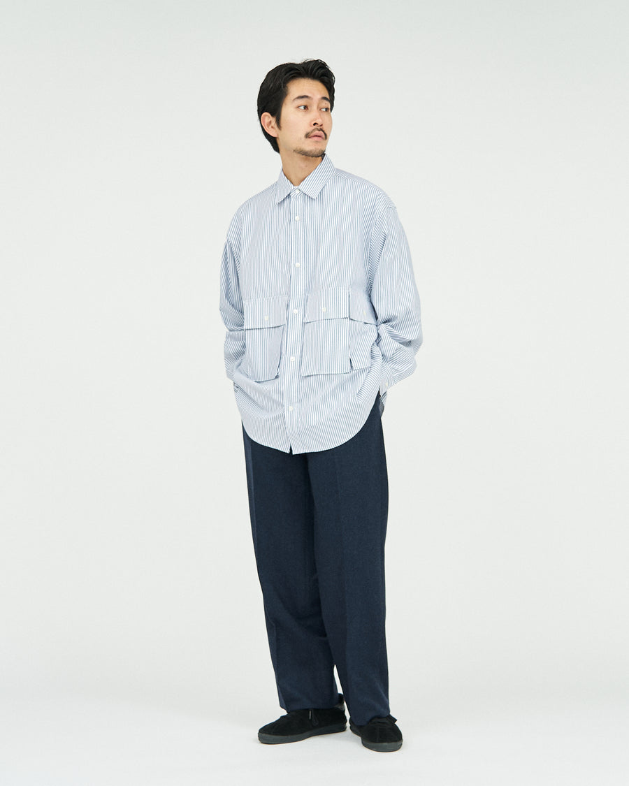 VIRGIN WOOL AND CASHMERE FLANNEL 2-TUCK STRAIGHT SLACKS