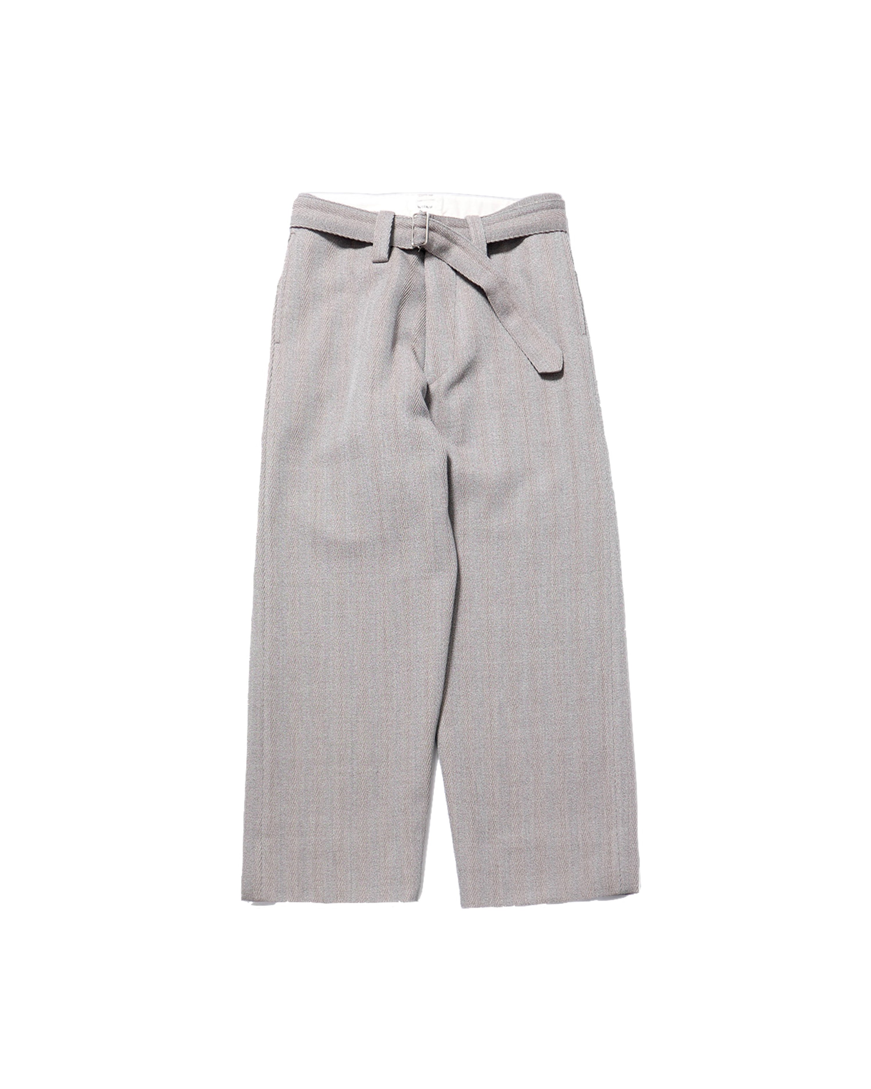 STRUCTED DIAGONAL MELANGE WOOL DEAD STOCK BELTED MIL BAGGY TROUSER ...